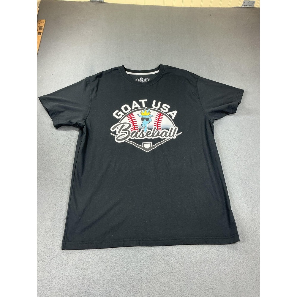 GOAT USA Shirt Mens Large Black Baseball Logo Graphic Tee Crew Neck Tagless
